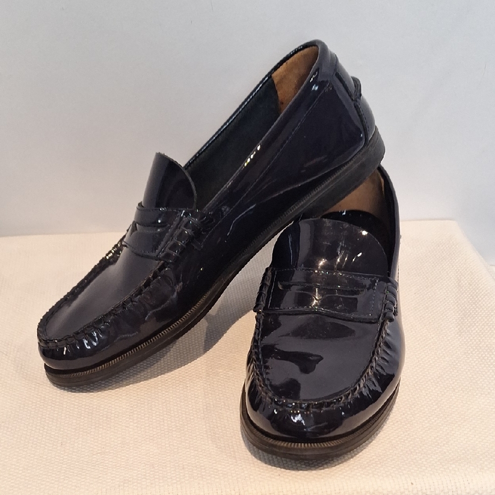 Sebago Womens Classic Glossy Patent Leather Black Loafers Size 11